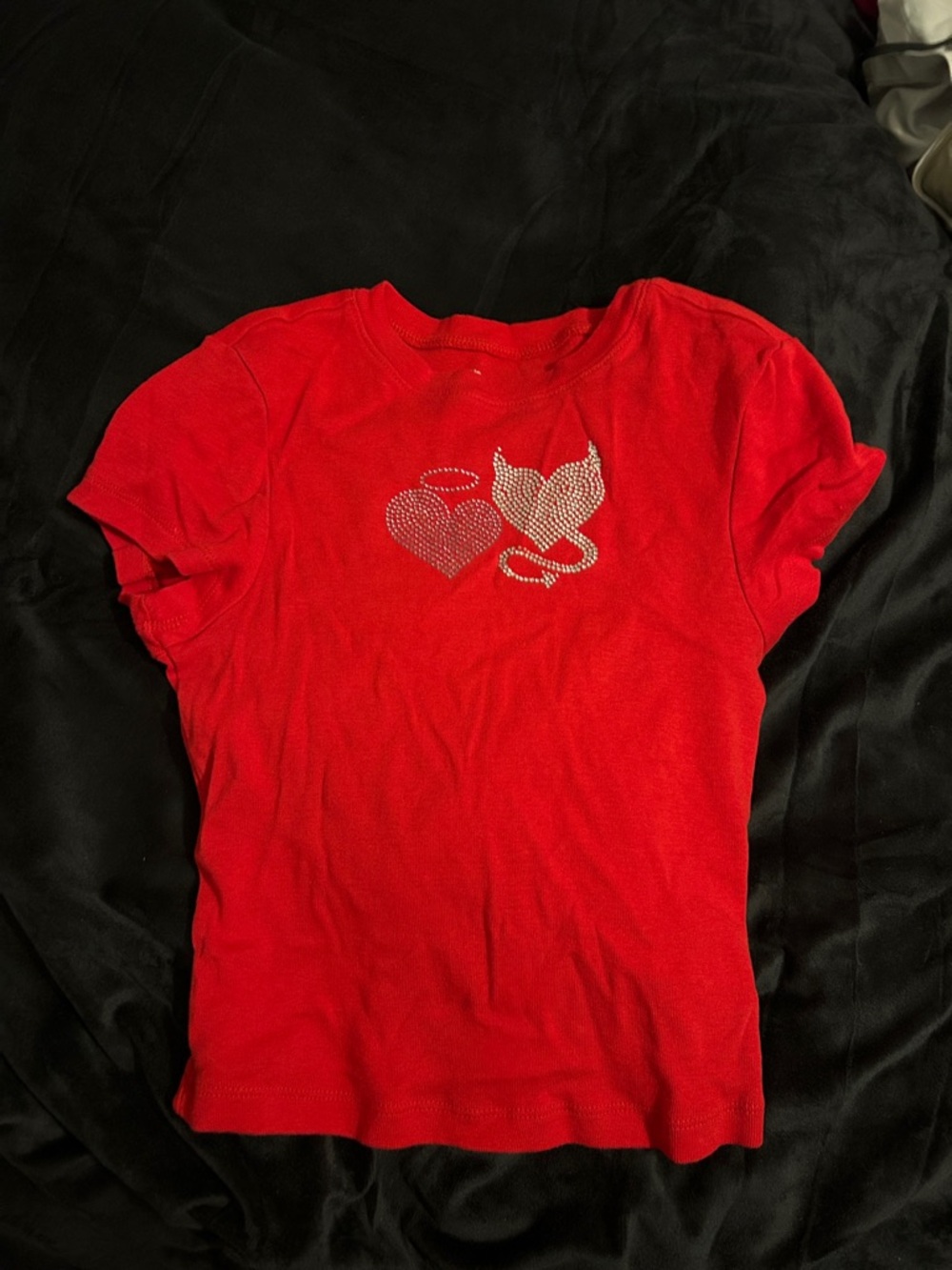 No Boundaries Red Crop Top with Rhinestone Heart & Devil Design